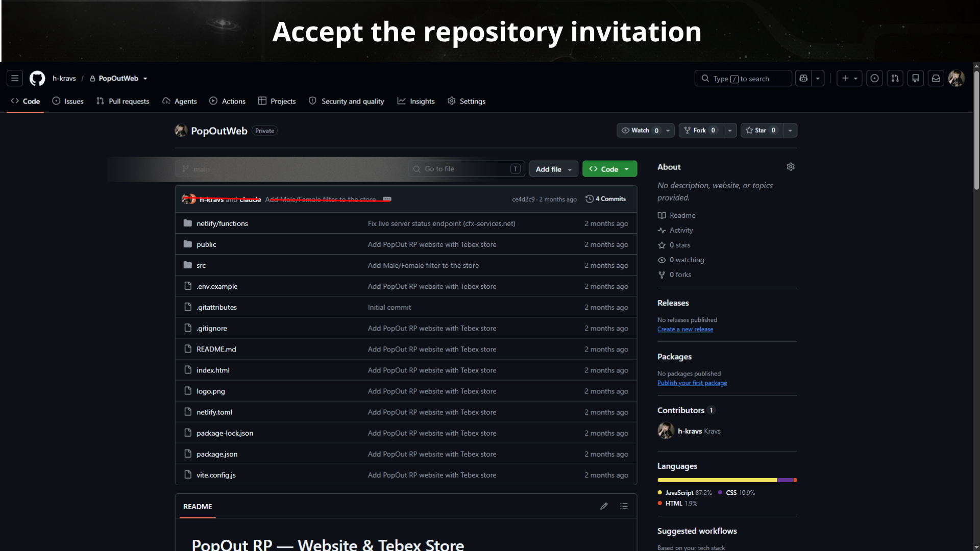 Accepting the GitHub repository invitation