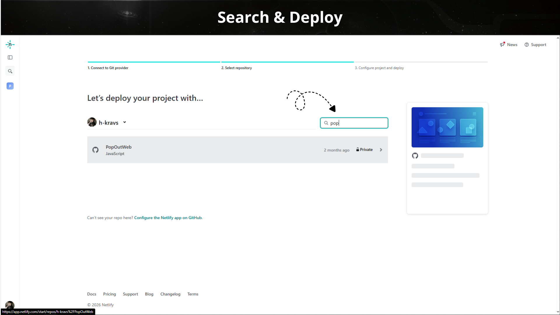 Deploying the site — build settings are detected automatically