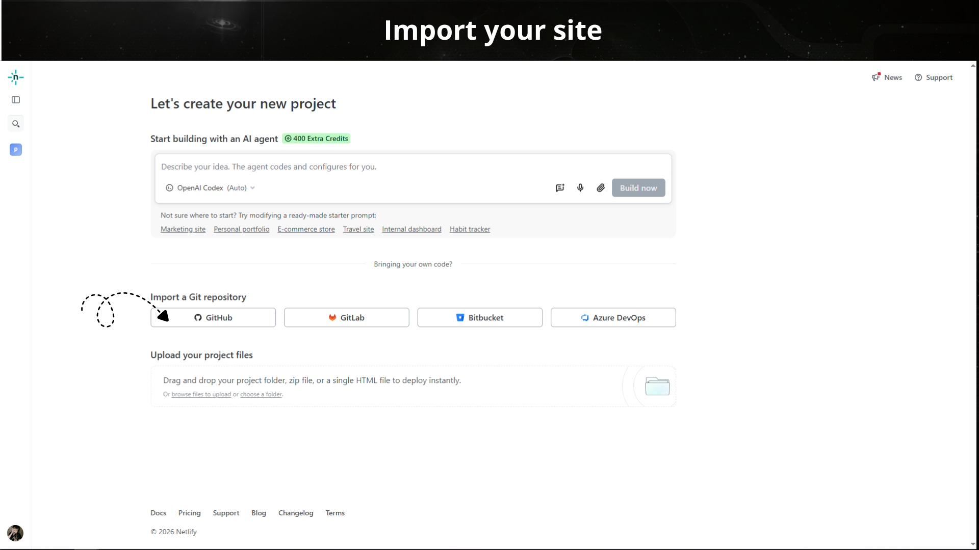 Importing your repository into Netlify
