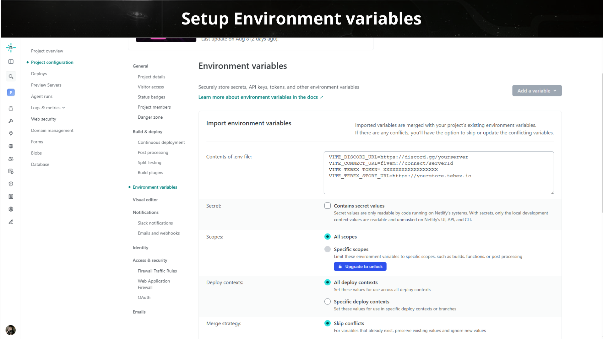Importing the .env file in Netlify