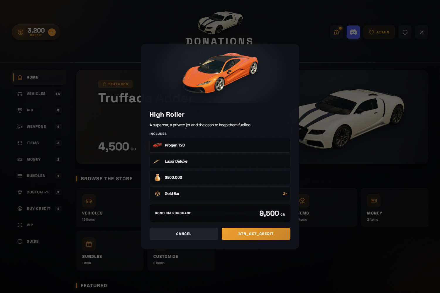A product's detail modal — bundles list everything they include, with real inventory icons