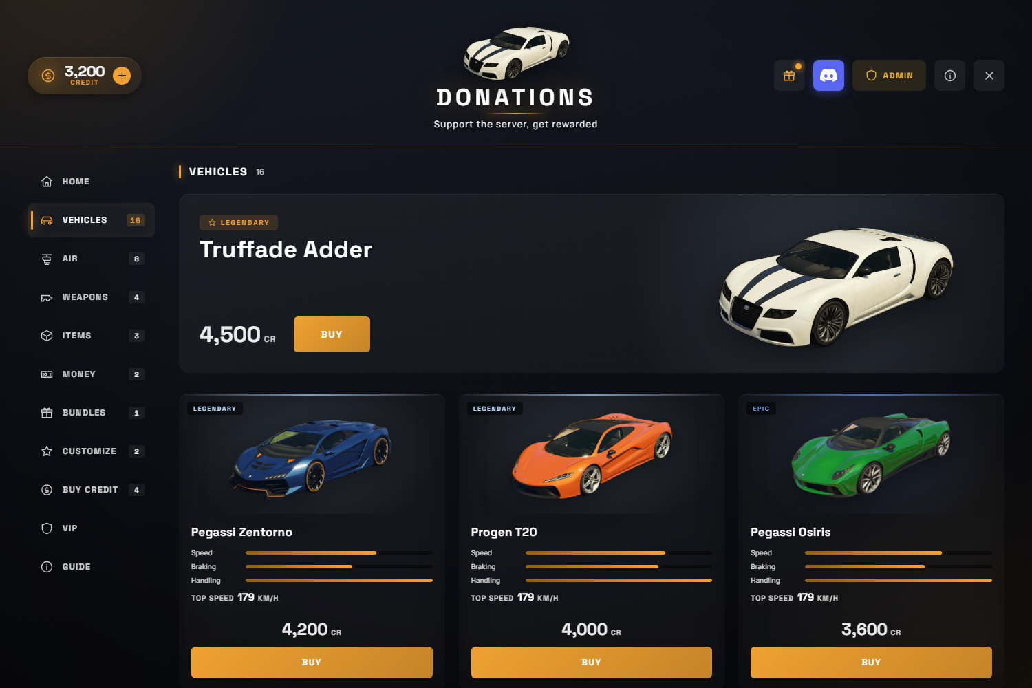 ORB Donations — the in-game store