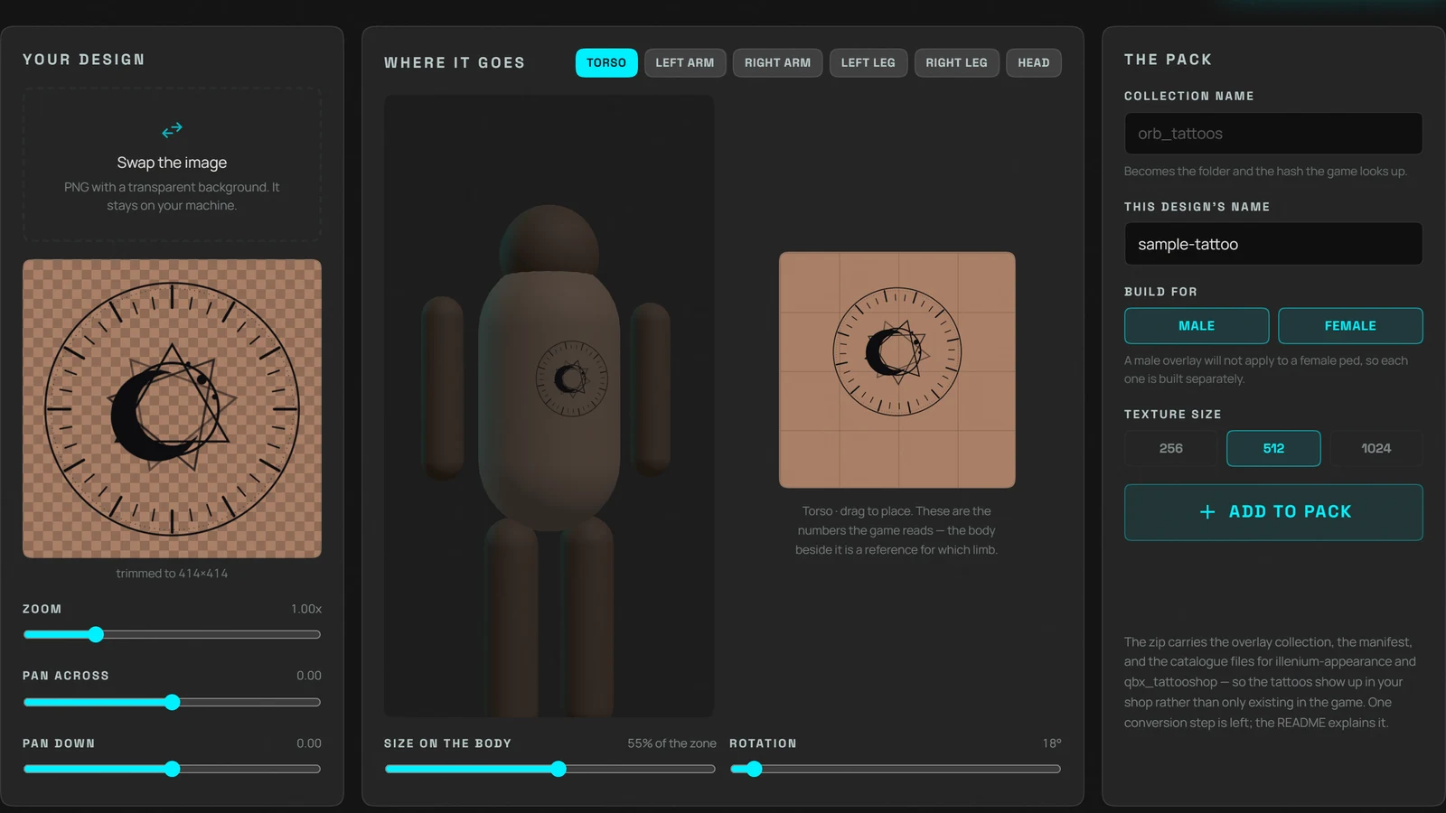 FiveM Tattoo Creator in use